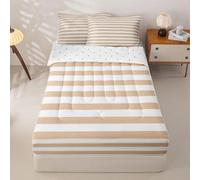 Manfei Brown White Stripes Zipper Comforter Set,Striped Vertical Twin Bedding Set,Modern Geometric Minimalist 1 Zipper Comforter + 1 Fitted Sheet + 2 Pillowcases,Simple 4Pcs Complete Bedding Set