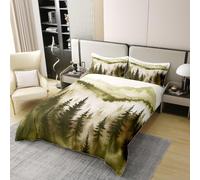 Manfei Brownish Misty Forest 100% Cotton Duvet Cover Set Double Size,Rustic Abstract Mountain Bedding Set 3pcs,Alpine Landscape Quilt Cover,Kids Boys Girls Room Decor,2 Pillowcases,No Comforter