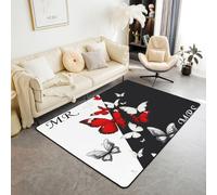 Manfei Butterfly Area Rugs,Valentine's Day Couple Non Slip Carpet Mr and Mrs Themed Indoor Floor Mat Entrance Rug,Black White Animals Home Living Room Bedroom Decor,3'x5'