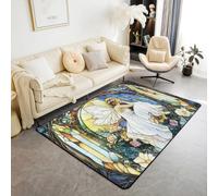 Manfei Butterfly Fairy Kids Area Rug,Flower Floral Plant Rainbow Glass Indoor Floor Mat Entrance Rug for Girls Boys,Mysterious Fantasy Non Slip Rug,Colorful Couch Living Room Decor,3'x5'