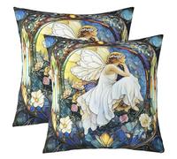 Manfei Butterfly Fairy Kids Throw Pillow Cover,Flower Floral Plant Rainbow Glass Double Sides Pillow Case,Mysterious Fantasy Home Decor,Colorful Bed Couch Sofa Cushion Cover,2 Pack 20"x20"