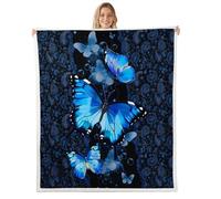 Manfei Butterfly Flannel Blanket,Paisley Flower Blanket Soft Warm Lightweight for Kids Adults,Modern Style Blankets for Couch or Bed,Dark Blue Bedding Set (50x60 Inches)