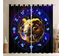 Manfei Cancer Window Curtains 12 Constellation Window Drapes for Kids Boys Girls Room Decor, Western Astrology Zodiac Window Treatments, Grommet Top 2 Panel Set Bedroom Curtains, 46Wx72L inch