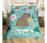 Manfei Capybara Duvet Cover Set King Size, South America Animal Bedding Set 3pcs for Kids Boys Room Decor, Tropical Flowers Leaves Birds Comforter Cover Soft Polyester Quilt Cover with 2 Pillowcases