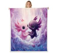 Manfei Cartoon Axolotl Throw Blanket Sweet Axolotl Couple Fleece Blanket Valentine's Day Cozy Throws for Bed Couch Sofa,Kids Boys Girls Room Decor,Soft and Breathable(90 x 90 Inches)