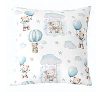 Manfei Cartoon Bear Kids Throw Pillow Cover,Lovely Cloud Hot Air Balloon Double Sides Pillow Case,Star Fairy Tale Dreamy Home Decor,Blue White Bed Couch Sofa Cushion Cover,1 Pack 20"x20"