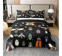 Manfei Cartoon Beetles 100% Cotton Duvet Cover Set Single Size,Nature Animals Coleoptera Bedding Set 2pcs,Country Rustic Style Quilt Cover,Kids Boys Girls Room Decor,1 Pillowcase,No Comforter