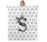 Manfei Cartoon Bowknot Kids Throw Blanket,Black Bow Tie Letter S Knot Princess Girls Women Bed Throws,Watercolor Bow Patchwork Chic Fuzzy Blanket,Baby Size (30 x 39 Inches)