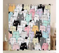 Manfei Cartoon Cats Blackout Curtain Lovely Animal Print Window Treatments, Cute Watercolor Cats Window Drapes for Kids Girls Room Decor Grommet Top 2 Panel Set Bedroom Curtains, 46Wx72L inch