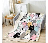 Manfei Cartoon Cats Throw Blanket Lovely Animal Print Blanket for Couch Sofa, Cute Watercolor Cats Bed Blanket for Kids Girls Room Decor, Soft and Breathable Fleece Blanket(50 x 60 Inches)