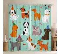Manfei Cartoon Dogs Curtains for Children,Kawaii Bones Paw Pet Window Drapes Bedroom,Cute Puppy Green Window Treatment Block 30%-50% Light Grommet Top 2 Panels Decor,66Wx72L