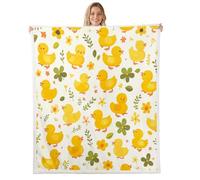 Manfei Cartoon Duck Throw Blanket Yellow Flower Duck Fleece Blanket Cute Animal Floral Print Cozy Throws for Bed Couch Sofa,Kids Boys Girls Room Decor,Soft and Breathable(50 x 60 Inches)