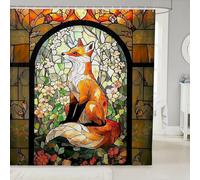 Manfei Cartoon Fox Shower Curtains Abstract Geometric Flower Bathroom Curtains,Wild Animal Theme Waterproof Bath Curtains with 12 Hooks Suit for Bathtub,Kids Boys Girls Room Decor,72" W x 84" L