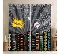 Manfei Cartoon Hero Theme Kids Blackout Curtains,City Building Curtains for Boys Teens Men,Spider Web Modern Fashion Living Room Bedroom Decor Window Treatment Drapes,Top 2 Panels,66Wx90L