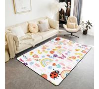 Manfei Cartoon Insects Area Rugs,Rainbow Flowers Non Slip Carpet Ladybug Snail Butterfly Indoor Floor Mat Entrance Rug,Strawberry Fruits Home Living Room Bedroom Decor,3'x5'