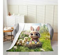 Manfei Cartoon Little Chicks Rabbit Flannel Blanket Colorful Eggs Throw Blanket Animal Theme Cozy Throws for Bed Couch Sofa,Kids Boys Girls Room Decor,Soft and Breathable(50 x 60 Inches)