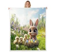 Manfei Cartoon Little Chicks Rabbit Throw Blanket Colorful Eggs Fleece Blanket Animal Theme Cozy Throws for Bed Couch Sofa,Kids Boys Girls Room Decor,Soft and Breathable(30 x 40 Inches)