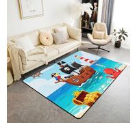 Manfei Cartoon Pirate Ship Area Rug 5'x6'6" Cute Octopus Parrot Sealife Non Slip Rug for Kids Boys Girls Teens Nautical Rudder Lighthouse Sailing Non Shedding Rug for Couch Chairs
