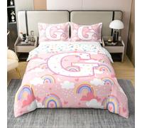 Manfei Cartoon Rainbow Clouds Print 100% Cotton Duvet Cover Set Single Size,Cute Letter G Bedding Set 2pcs,Kawai Girly Pink Quilt Cover,Kids Boys Girls Room Decor,1 Pillowcase,No Comforter