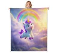 Manfei Cartoon Unicorn Blanket,Colorful Rainbow Flannel Blankets for Kids Boys Gift,Dreamy Princess Theme Blanket for Bed Sofa,Purple Baby Size (30 x 40 Inch)