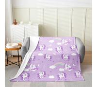 Manfei Cartoon Unicorn Flannel Blanket for Kids,Colorful Rainbow Fleece Throw Blanket for Bedroom Sofa Dorm Decor,Moon Starry Sky Romantic Bedding Set,Purple Fuzzy Blankets Baby (30 x 40 Inch)