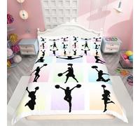 Manfei Cheerleader Duvet Cover Set King Size,Dancing Girls Sports Theme Bedding Set 2 pcs, Colorful Grid Quilt Cover for Kids Teens Adults Room Decor,1 Pillowcase,No Comforter