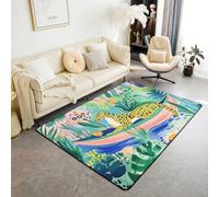 Manfei Cheetah Area Rug Palm Leaf Tropical Plant Indoor Floor Mats Entrance Rugs for Kids Boys Girls Room Decor,Wildlife Animal Jungle Leopard Non Slip Absorbent Carpets, 6'6" x 4'11" (Rectangular)