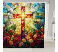 Manfei Christian Bible Verses Shower Curtain Set,Watercolor Rose Flower Bathroom Curtain with 12 Hooks,Kids Boys Teens Abstract Art Waterproof Fabrics Boho Garden Floral Bathtub Decor,72" W x 78" L