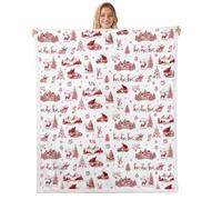 Manfei Christmas Holiday Kids Throw Blanket,Elk Deer Santa Claus Snowflake Bed Blanket,Winter Xmas Truck Pine Tree Girls Boys Sofa Decor,White Red Fuzzy Blanket,Queen Size (90 x 90 Inches)