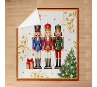 Manfei Christmas Nutcracker Kids Flannel Blanket,Xmas Happy New Year Pine Tree Bed Blanket,Winter Holiday Festival Girls Boys Sofa Decor,Beige Colorful Fuzzy Blanket,Throw Size (50 x 60 Inches)