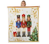 Manfei Christmas Nutcracker Kids Throw Blanket,Xmas Happy New Year Pine Tree Bed Blanket,Winter Holiday Festival Girls Boys Sofa Decor,Beige Colorful Fuzzy Blanket,Twin Size (60 x 80 Inches)