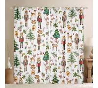 Manfei Christmas Nutcracker Window Curtain,Bow Deer Xmas Tree Window Treatment Curtain,Kids Boys Teens Soldiers and Kings Bedroom Curtains Merry Christmas Living Room Decor Top 2 Panels,46Wx72L