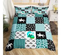 Manfei Cowboy Duvet Cover Set King Size, Western Cactus Hat Star Horseshoes Cow Print Comforter Cover with 2 Pillowcases, Green Lattice Patchwork Bedding Set 3pcs for Kid Lightweight Bedspread Cover