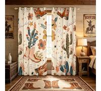 Manfei Cowboy Window Curtains Cowboy Boots Window Drapes for Kids Girls Room Decor, Wild West Cactus Flower Cowgirl Window Treatments, Grommet Top 2 Panel Set Bedroom Curtains, 42Wx84L inch