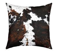 Manfei Cowhide Print Soft Square Cushion Case Cover Cow Fur Pillow Cover Room Decor,Brown Farmhouse Animal Cattle Skin Decorative Throw Couch Sofa Pillow Cover, 1 Pack 16"x16"
