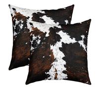 Manfei Cowhide Print Soft Square Cushion Case Cover Cow Fur Pillow Cover Room Decor,Brown Farmhouse Animal Cattle Skin Decorative Throw Couch Sofa Pillow Cover, 2 Pack 20"x20"