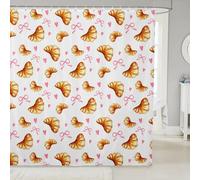 Manfei Croissant Fabric Shower Curtain,Sweet Dessert Brown Bread Graffiti Bath Curtains,Pink Bowknot Cartoon Bow Love Hearts White Waterproof Shower Curtain for Bathroom,72 Inch Long