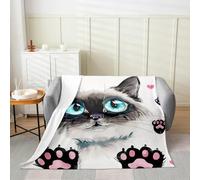 Manfei Cue Cat Flannel Blanket Pink Hearts Cat Paws Print Throw Blanket Cartoon Animal Theme Cozy Throws for Bed Couch Sofa,Kids Boys Girls Room Decor,Soft and Breathable(40 x 50 Inches)