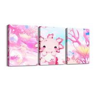 Manfei Cute Axolotl Canvas Wall Art Set Of 3 pcs,Pink Coral Wall Decor Prints Home Artwork for Living Room Decorative,Marine Life Theme Paintings Wall Hanging,Boys Girls Room Decor