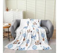 Manfei Cute Bear Bed Throws,Watercolor Blue Plane Throw Blanket for Kids Boys Gift,Cartoon Hot Air Balloon Lightweight Blanket for Sofa,Baby Size (30 x 40 Inch)