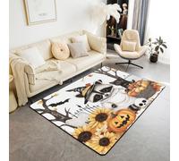 Manfei Cute Bear Cat Area Rug Fall Pumpkins Sunflower Indoor Floor Mats Entrance Rugs for Kids Boys Girls Room Decor,Autumn Halloween Theme Non Slip Absorbent Carpets, 6'6" x 4'11" (Rectangular)