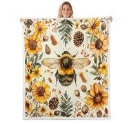 Manfei Cute Bee Throw Blanket Yellow Sunflower Fleece Blanket Wild Floral Wildlife Theme Cozy Throws for Bed Couch Sofa,Kids Boys Girls Room Decor,Soft and Breathable(30 x 40 Inches)