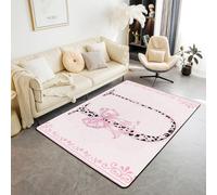 Manfei Cute Bowknot Area Rug Pink Leopard Letter U Indoor Floor Mats Entrance Rugs for Boys Girls Room Decor,Dreamy Princess Bow Non Slip Absorbent Carpets, 6'6" x 4'11" (Rectangular)