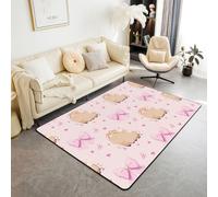 Manfei Cute Capybara Area Rug Pink Bowknots Stars Hearts Print Indoor Floor Mats Entrance Rugs for Boys Girls Room Decor,Cartoon Animal Theme Non Slip Absorbent Carpets, 4'11" x 3'3" (Rectangular)