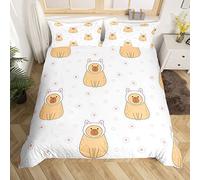 Manfei Cute Capybara Duvet Cover Set Single Size, South America Rodents Comforter Cover with 1 Pillowcase, Cartoon Animals Bedding Set 2pcs for Kids Boys Girls Room Decor Lightweight Bedspread Cover
