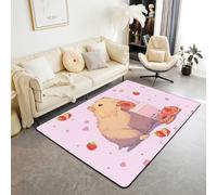 Manfei Cute Cartoon Capybara Area Rug Strawberry Donut Drink Indoor Floor Mats Entrance Rugs for Boys Girls Room Decor,Pink Dots Hearts Print Non Slip Absorbent Carpets, 4'11" x 3'3" (Rectangular)