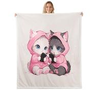 Manfei Cute Cartoon Cat Throw Blanket Sweet Cat Couple Fleece Blanket Valentine's Day Cozy Throws for Bed Couch Sofa,Kids Boys Girls Room Decor,Soft and Breathable(60 x 80 Inches)