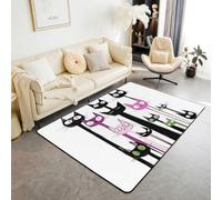 Manfei Cute Cat Area Rug Abstract Animal Print Indoor Floor Mats Entrance Rugs for Kids Boys Girls Room Decor,Cartoon Animal Theme Non Slip Absorbent Carpets, 6'6" x 4'11" (Rectangular)