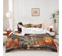 Manfei Cute Cat Duvet Cover Set Super King,Fall Pumpkin Maple Leaves Bedding Set 3pcs,Autumn Halloween Theme Quilt Cover,Kids Boys Girls Room Decor,2 Pillowcases,No Comforter