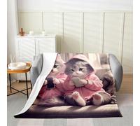 Manfei Cute Cat Flannel Blanket Sweet Cat Couple Throw Blanket Valentine's Day Cozy Throws for Bed Couch Sofa,Kids Boys Girls Room Decor,Soft and Breathable(60 x 80 Inches)